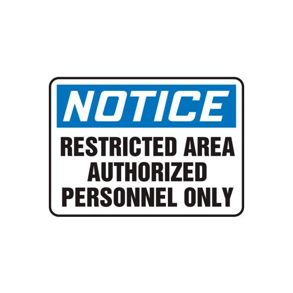 Accuform Notice Sign, Restricted Area Authorized Personnel., 14inW x 10inH, Adhesive Vinyl MADC808VS - main